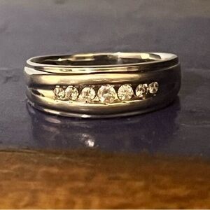 Vintage Diamond White Gold Men’s Engagement Wedding Ring Bling